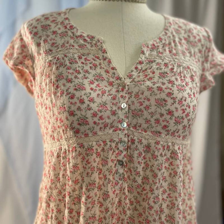 floral cap sleeve short cotton dress