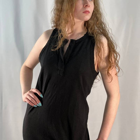 black tank maxi t-shirt dress v-neck side slits sleeveless women's small