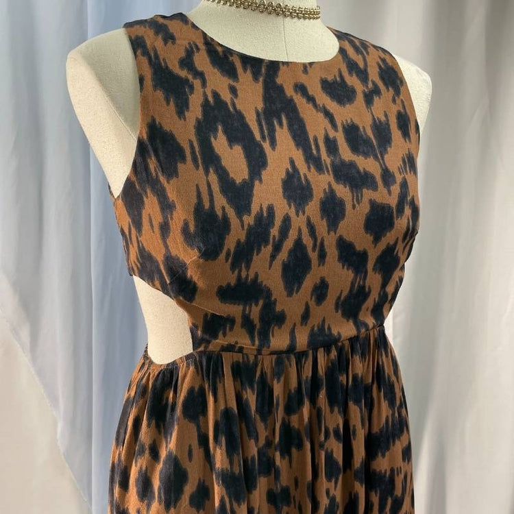 leopard animal print sleeveless cutout maxi dress with lining and pockets