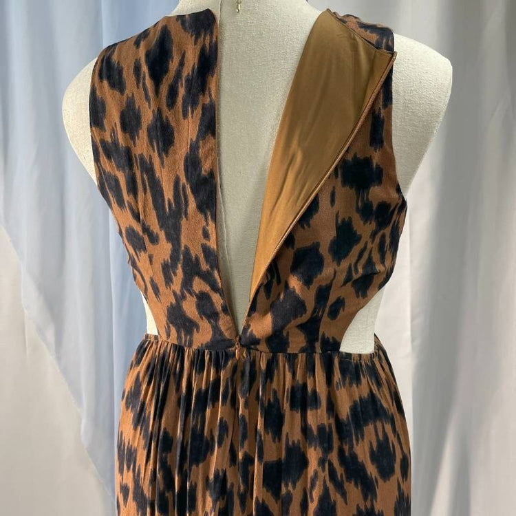 leopard animal print sleeveless cutout maxi dress with lining and pockets