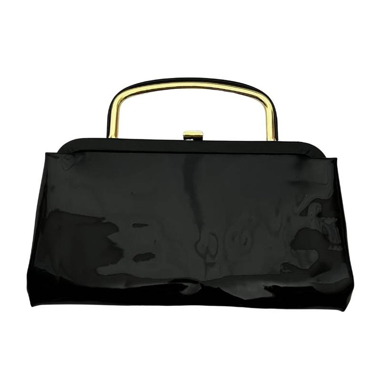 vintage vinyl black clutch gold handle clasp