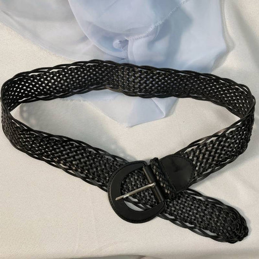 New York & Co. women's black genuine leather woven belt