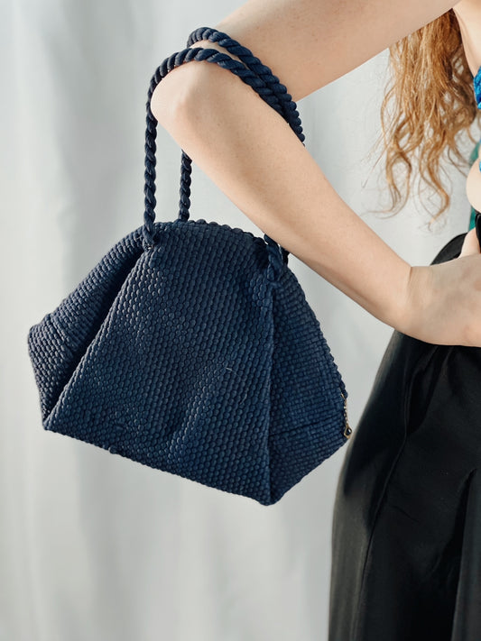 Vintage Blue Woven Fabric Handbag