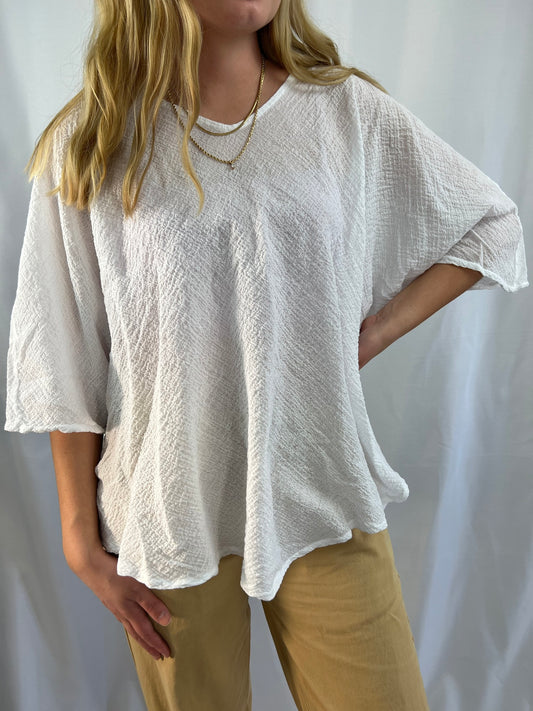 white crepe summer top one size