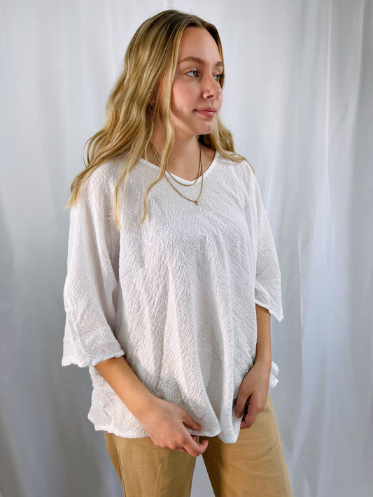 white crepe summer top one size