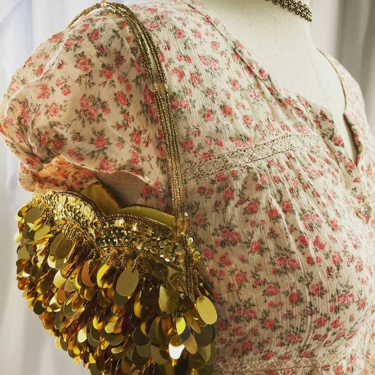 gold sequin cocktail special occasion handbag purse with beaded handle