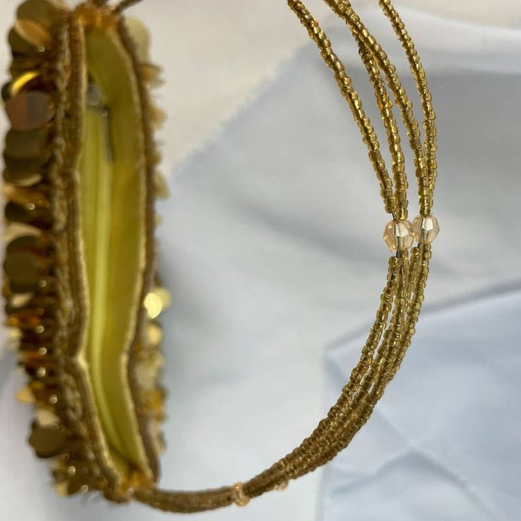 gold sequin cocktail special occasion handbag purse with beaded handle