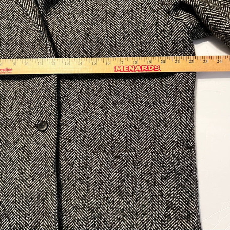 Wool blend lined blazer single button chevron overcoat with pockets women's large
